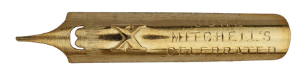 Antike linksgeschrägte Kalligraphie Schreibfeder, William Mitchell, X, F, Celebrated Stub-Pointed Pen
