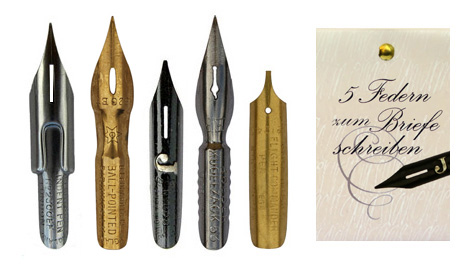 Kalligraphie-Federn, Sortiment mit 5 verschiedenen Federn zum normalen Schreiben, in der Geschenkverpackung