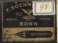 Antike Schreibfederschachtel, F. Soennecken, No. 98, Notenfedern