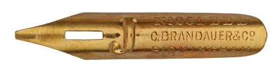 Antike Kalligrafie Bandzugfeder, C. Brandauer & Co, No. 251 BBB, Gilt, Typ 1