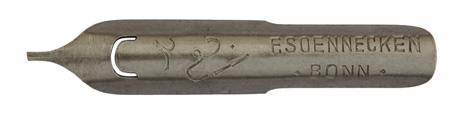 Antike linksgeschrägte Schreibfeder, F. Soennecken, (mit Schriftzeichen)