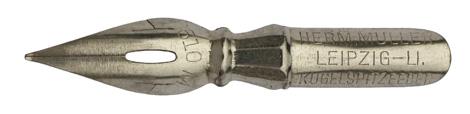 Antike Kalligrafie Schreibfeder, Pfannenfeder, Hermann Müller, No. 510 M, Kugelspitzfeder, Typ 1