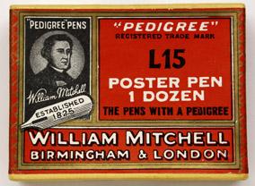 Antike Schreibfederschachtel, William Mitchell, No. L15, Poster Pen